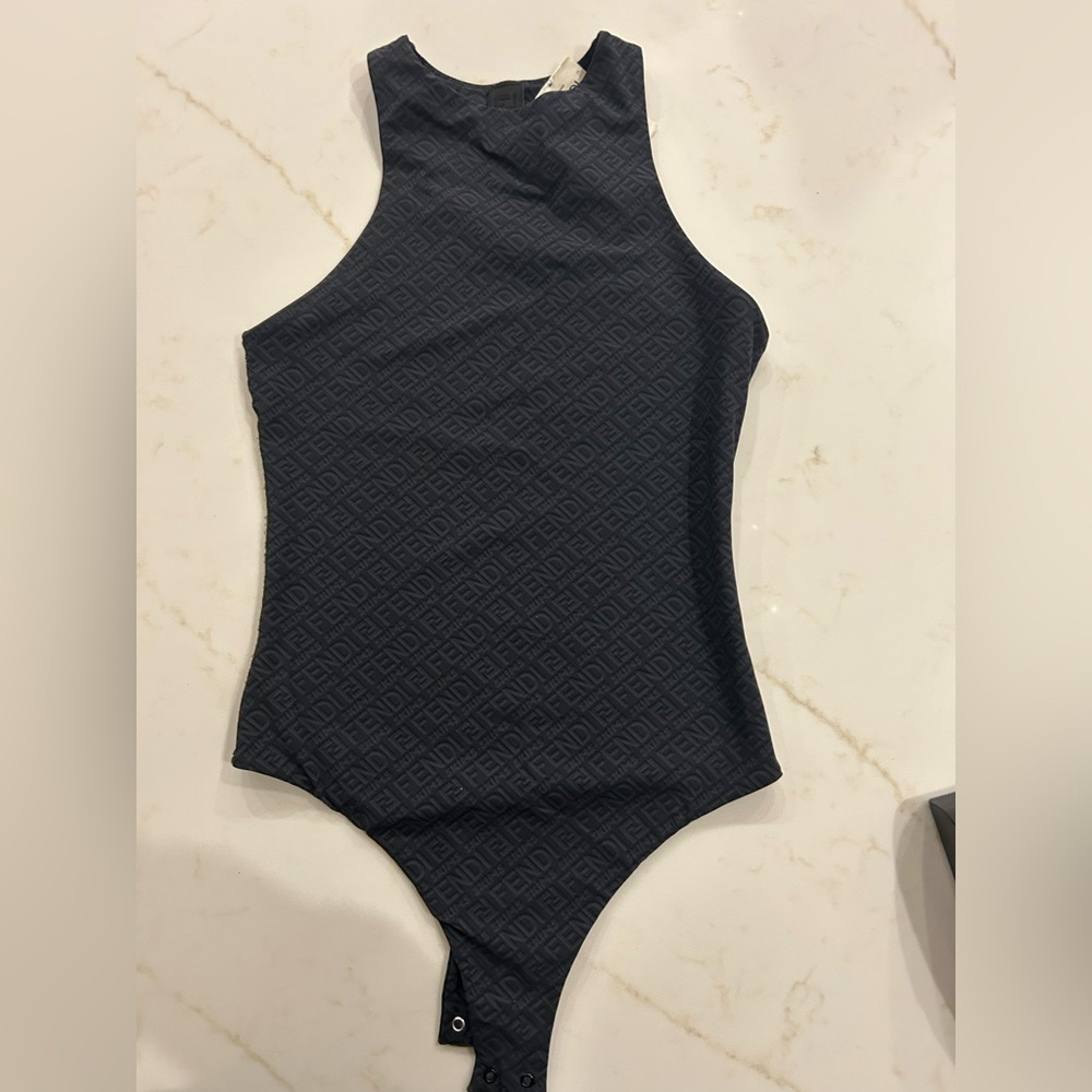 Fendi Skims  Black Logo-Pattern thong bodysuit